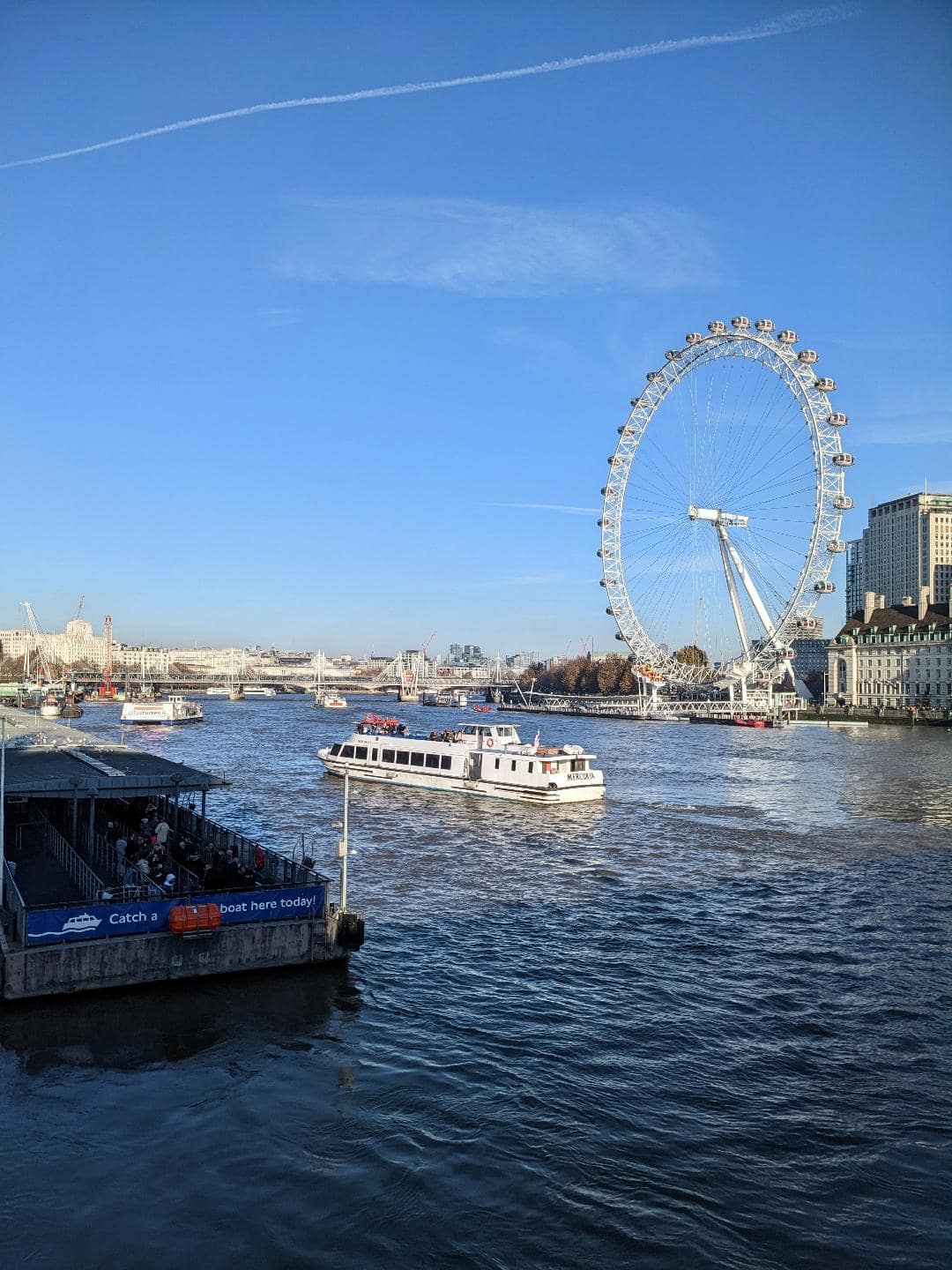 Londýnska atrakcia London Eye za riekou Temžou.