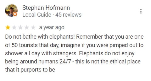 Google recenzia na sloní útulok v Thajsku.