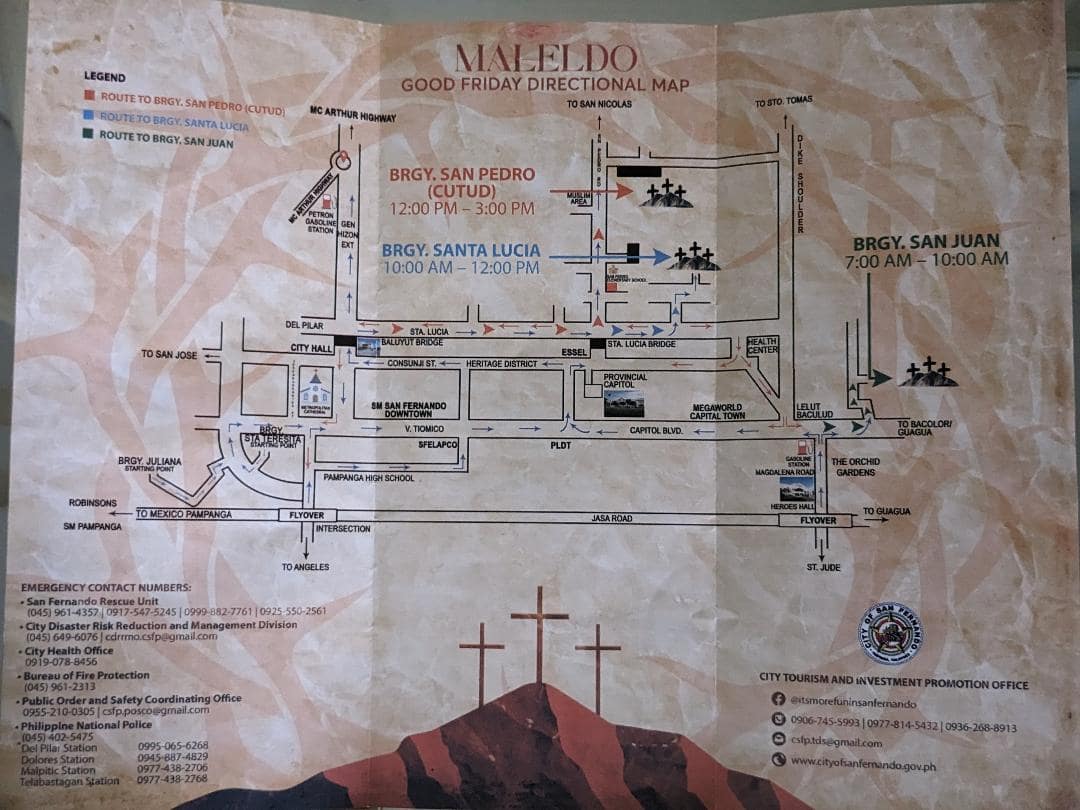 Mapa trás, po ktorých sa prechádzajú mučeníci v San Fernando.