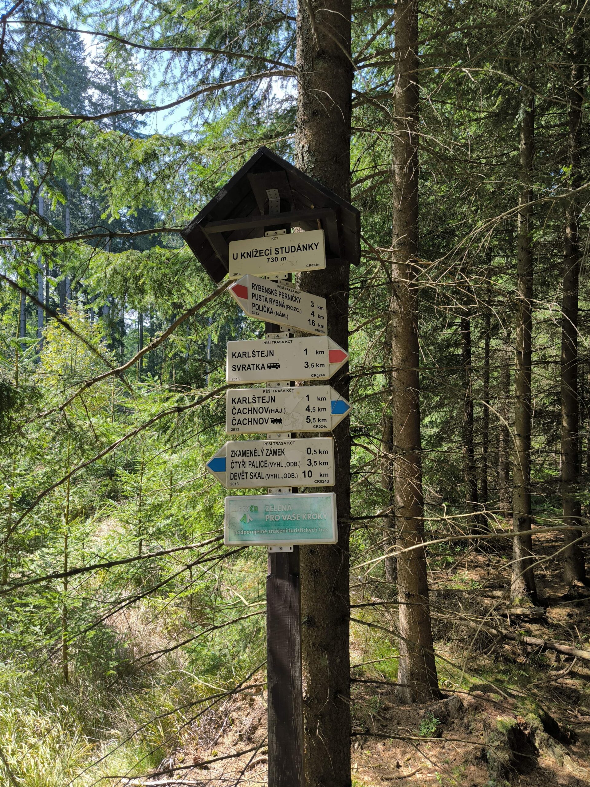 Turistické rázcestie s orientačnými tabuľami.